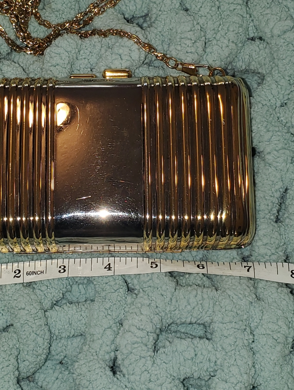Gold Ribbed Metal Clutch. - Picture 3 of 5